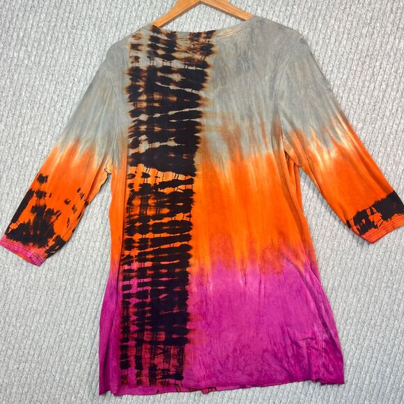 Vintage 90s Art of Cloth Tie Dye Tunic Quarter Sleeve Womens XL Lagenlook Casual - Picture 3 of 9